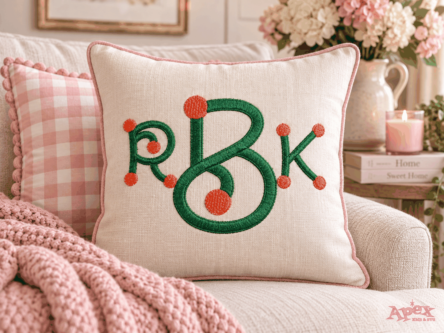 Polka Dot Monogram Pillow Embroidery Idea