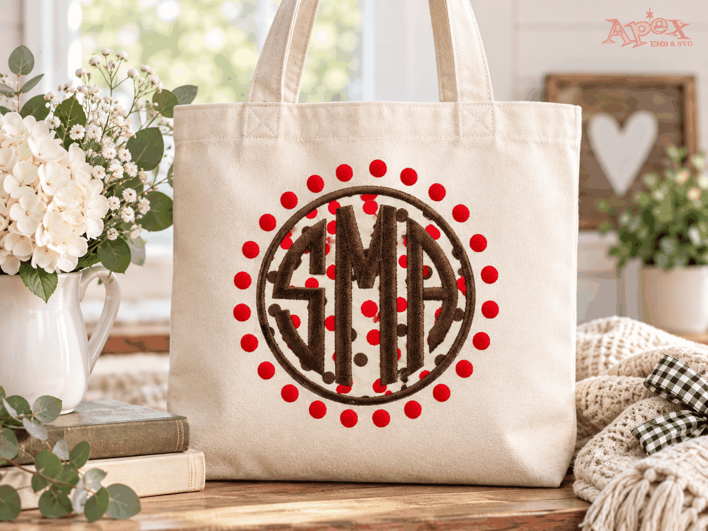 Polka Dot Monogram Tote Bag Embroidery Idea