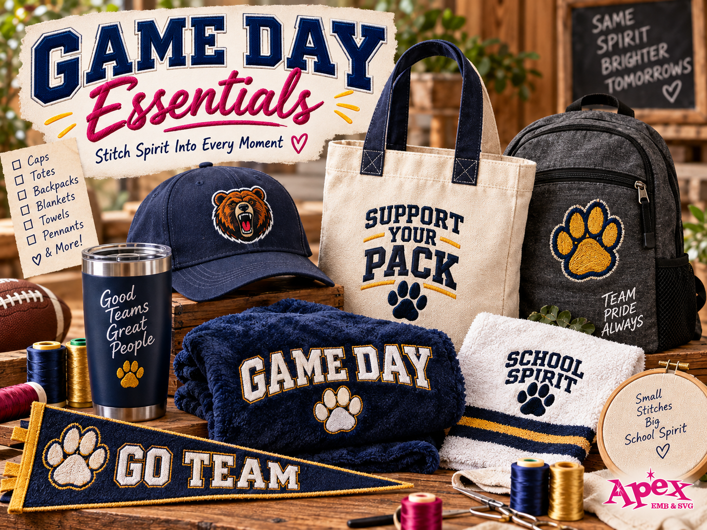 Game Day School Spirit Embroidery Ideas