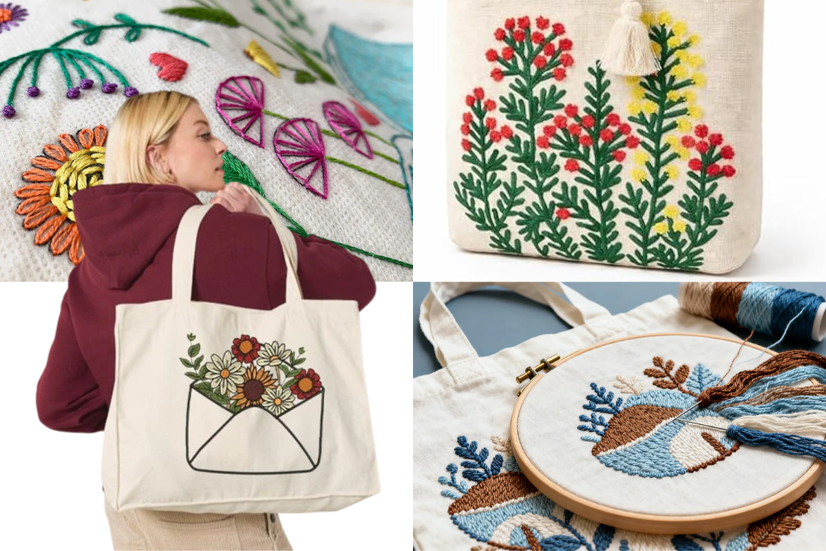 The most popular style of tote bag embroidery dresign