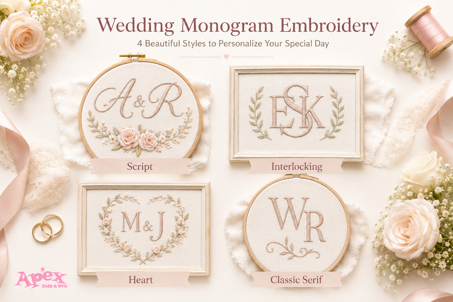 Wedding Monogram Embroidery Styles