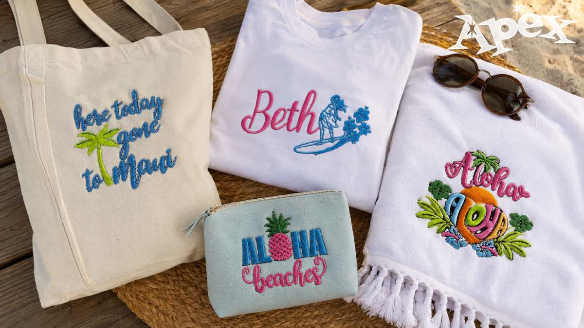For this direction, consider Hawaii Aloha Mahalo Beach Pack, Surfer Girl Embroidery Design.