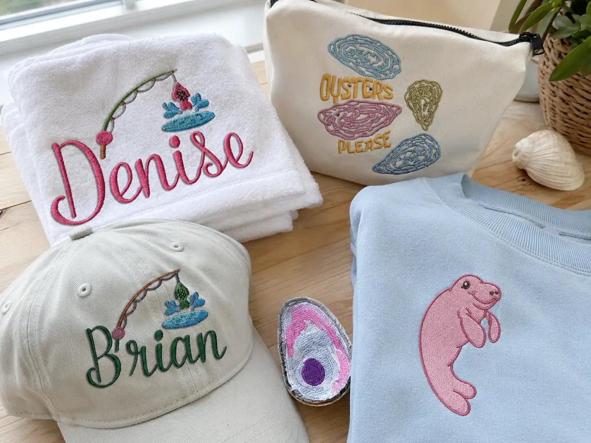 Those motifs work well on fishing shirts, caps, towels, cool-weather pullovers and gear bags.