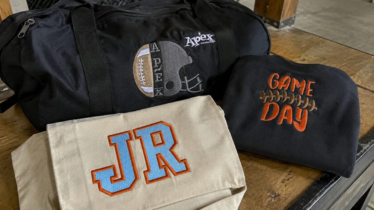 The designs range from simple football shapes and helmets to bows, split frames, sayings and personalized layouts.