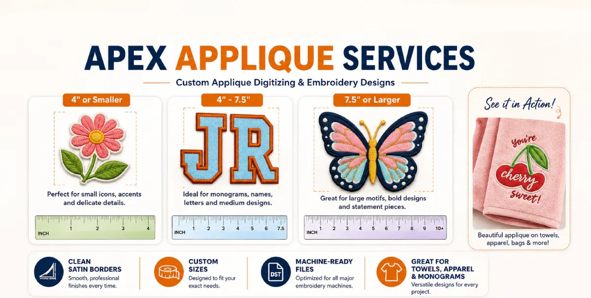 Custom Applique Embroidery Digitizing Services with Apex Embroidery