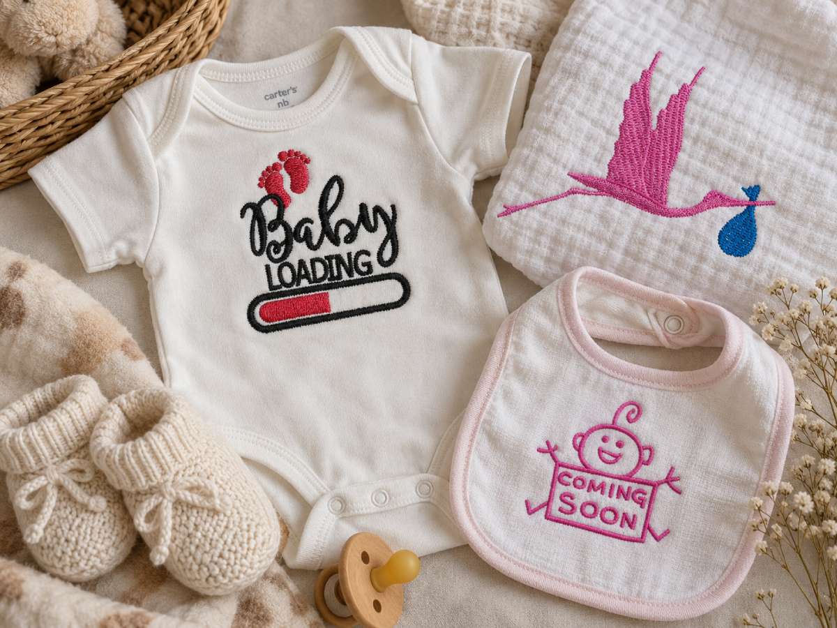 Put one on a receiving blanket, bodysuit or nursery piece and the theme is immediately clear.