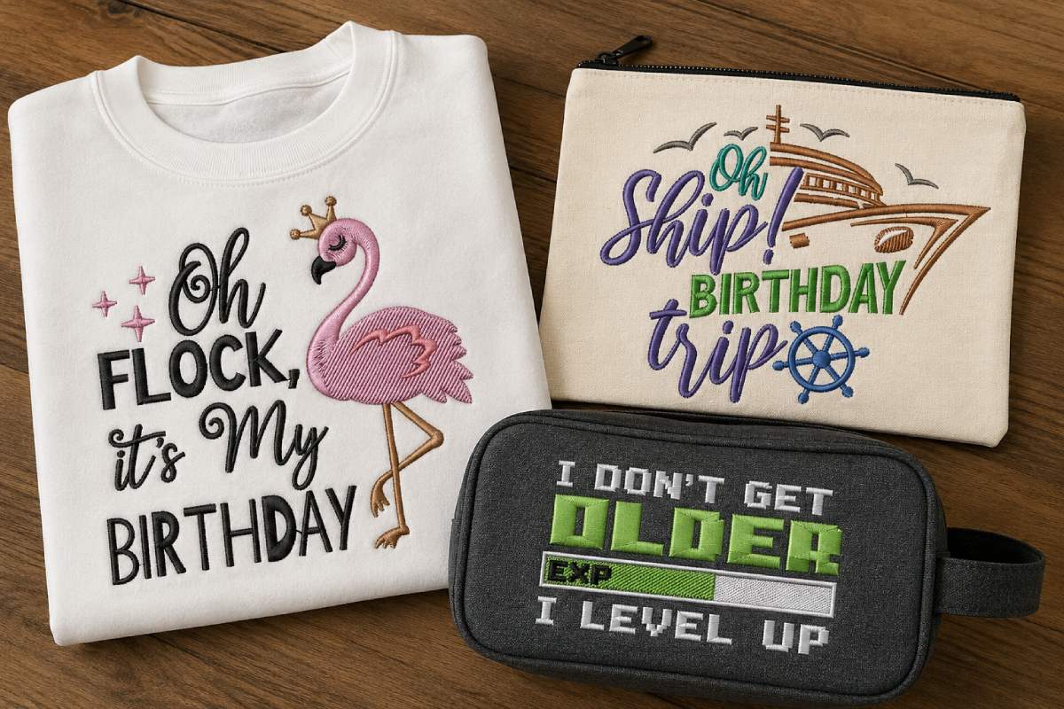 Birthday embroidery does not stop after the childhood party years. Adult projects simply need a different voice.