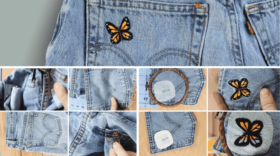 Steps to prepare jeans pockets for embroidery.