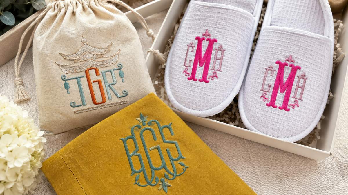 These Monogram embroidery fonts for boutiques work well for bridal gifts, spa sets, housewarming gifts, and classic personalized products.