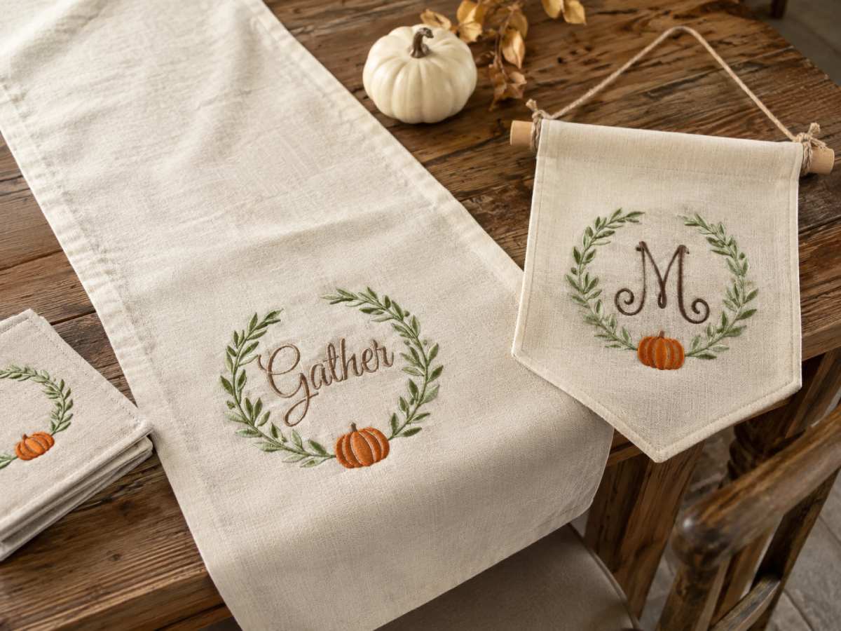 Pumpkin wreath frames add a personalized fall touch to gifts, table linens, and home decor.