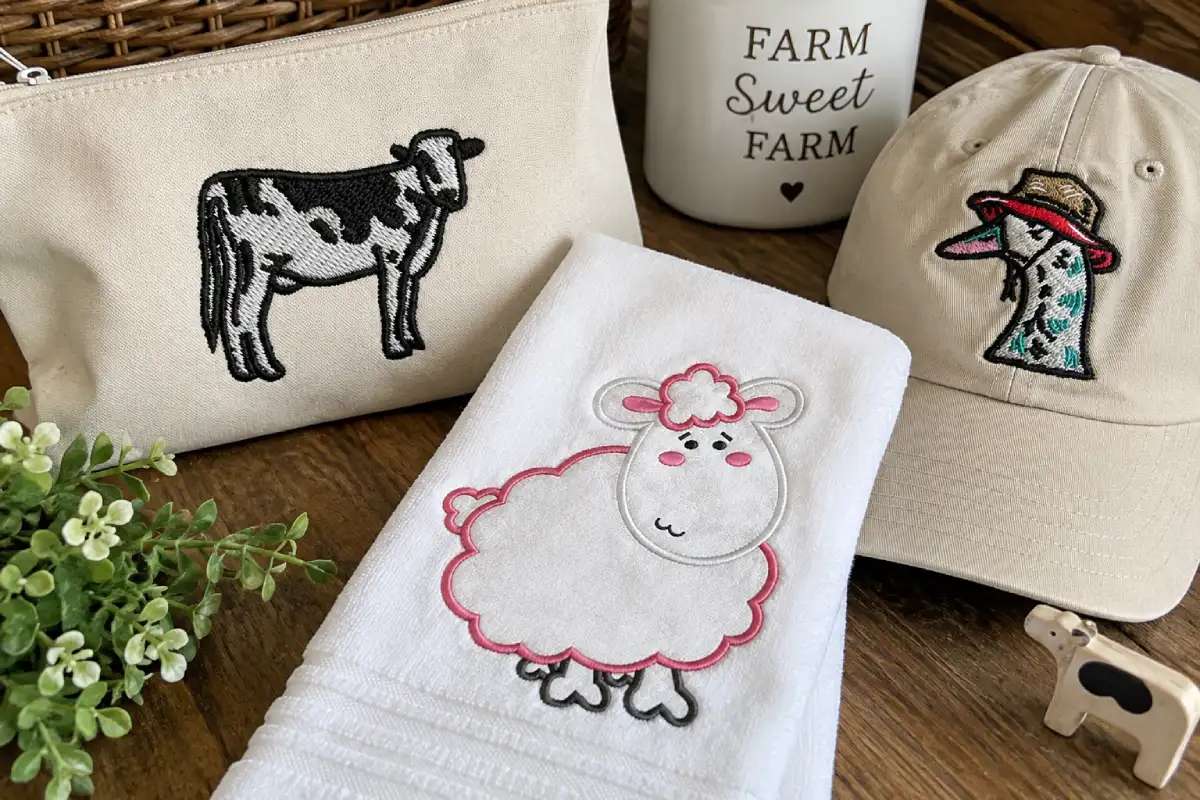 These animal motifs can work on baby clothes, sweatshirts, blankets, aprons, tote bags, kitchen linens, farm gifts and products made for rural markets or agricultural events.