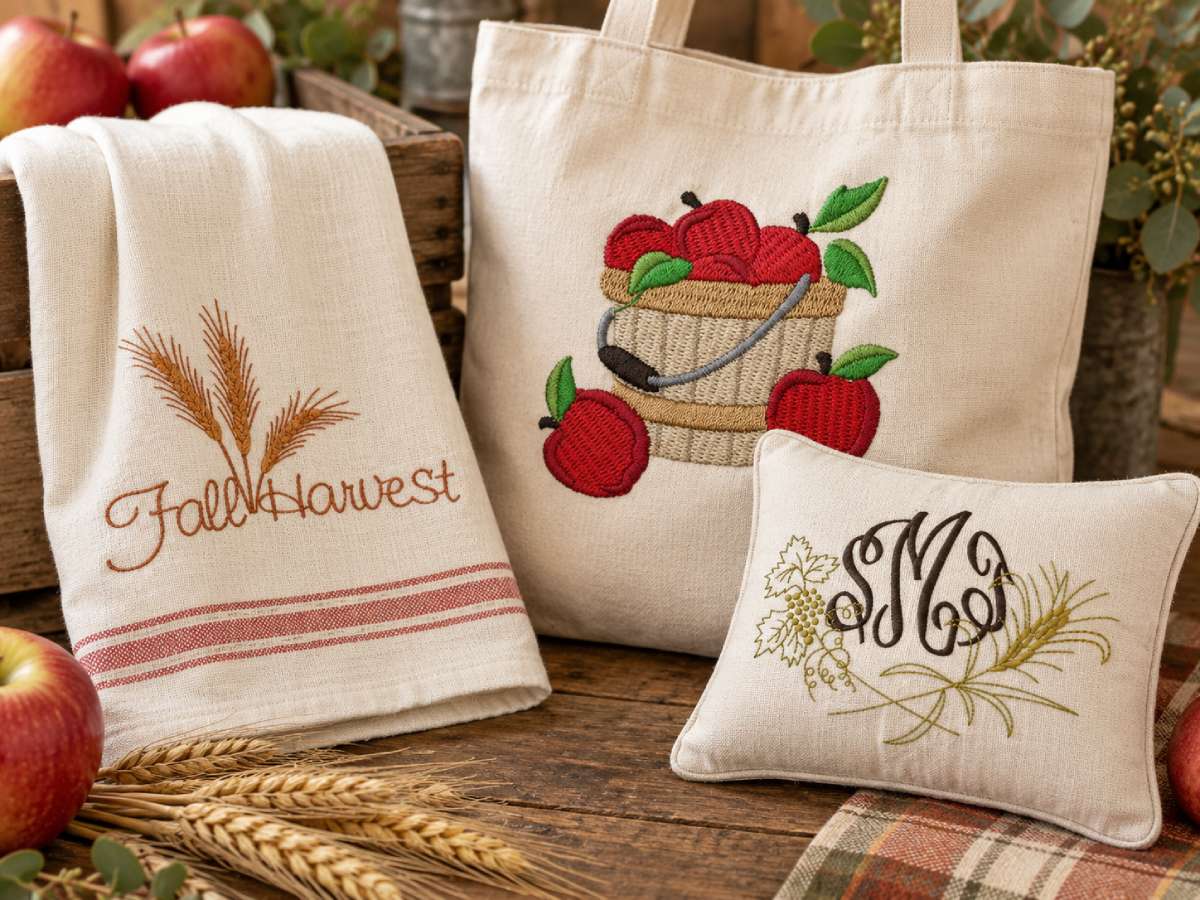 Crop and harvest motifs give the collection a seasonal side and work especially well when a project is tied to fall, a farmer’s market or the harvest itself.