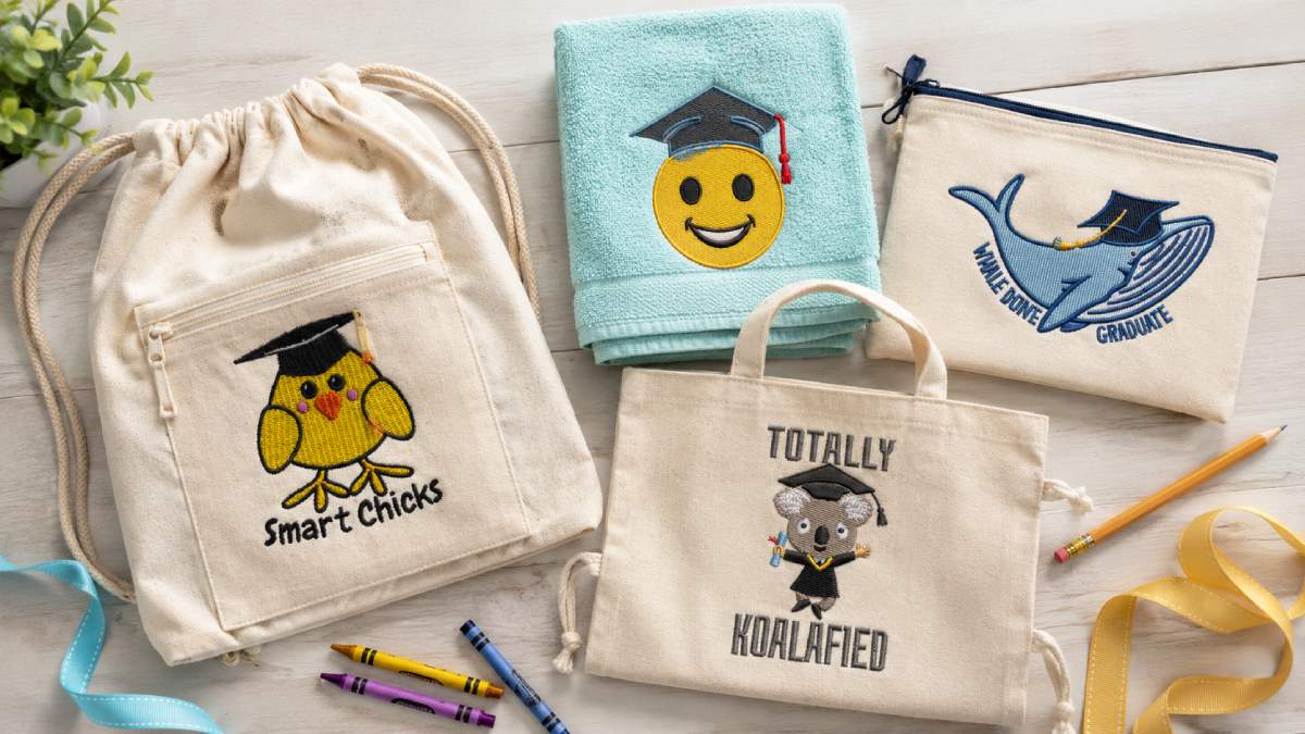 A cheerful animal, smiley face, or playful cap design can feel warmer than a serious diploma layout.