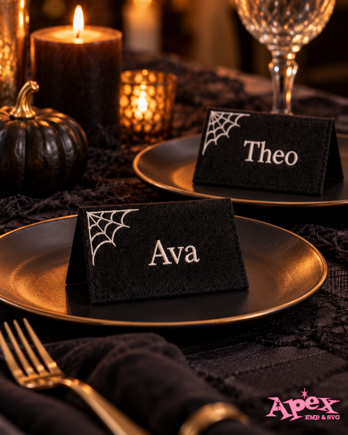 Reusable Embroidered Halloween Place Cards