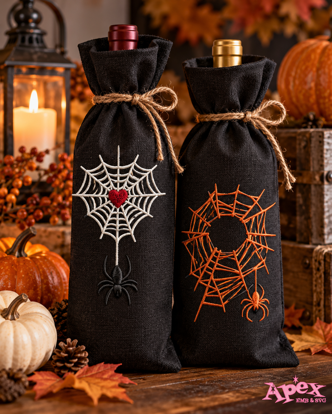 Embroidered Halloween Bottle Gift Bags