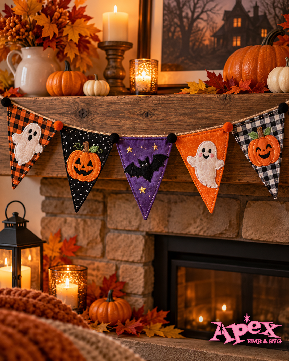 Reusable Embroidered Halloween Bunting