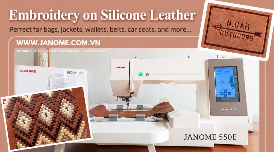 A specialized machine for embroidering various types of leather.