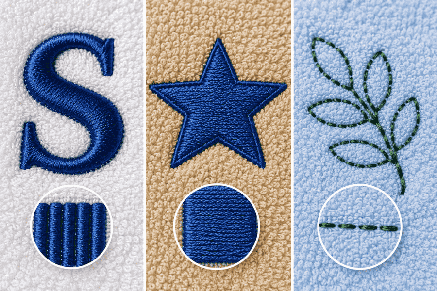 Standard embroidery patterns for bath towels.