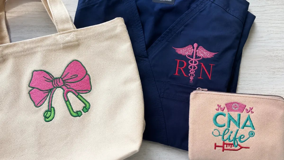 Featured products for images: Nurse Medical Stethoscope Bow, Registered Nurse Symbol Embroidery Design, CNA Life Embroidery Design.
