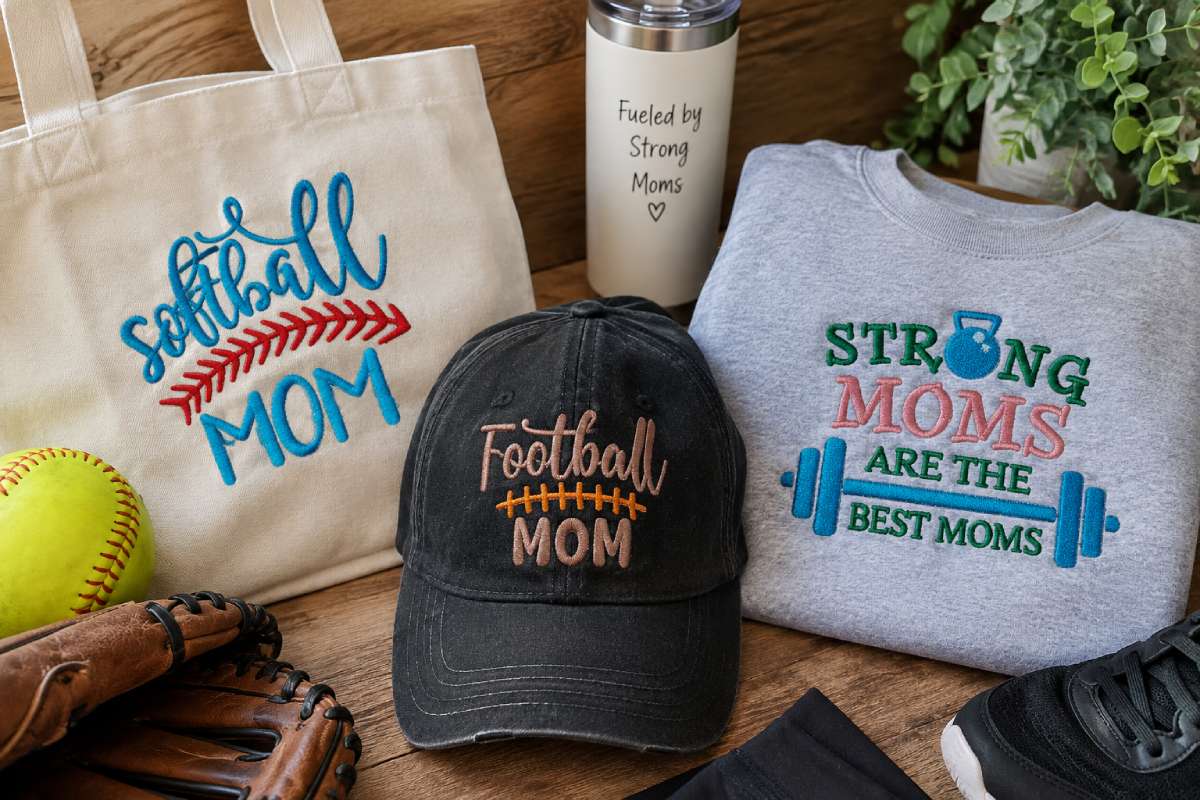 These mom’s day designs make sense on game-day shirts, sweatshirts, jackets, gym bags and other things she already uses.
