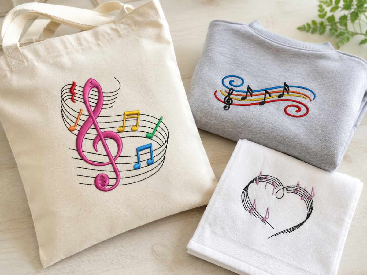 Music notes are the most flexible part of the music embroidery collection.