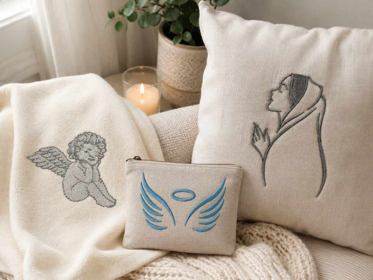  Angel and prayer motifs are often chosen for more personal projects.