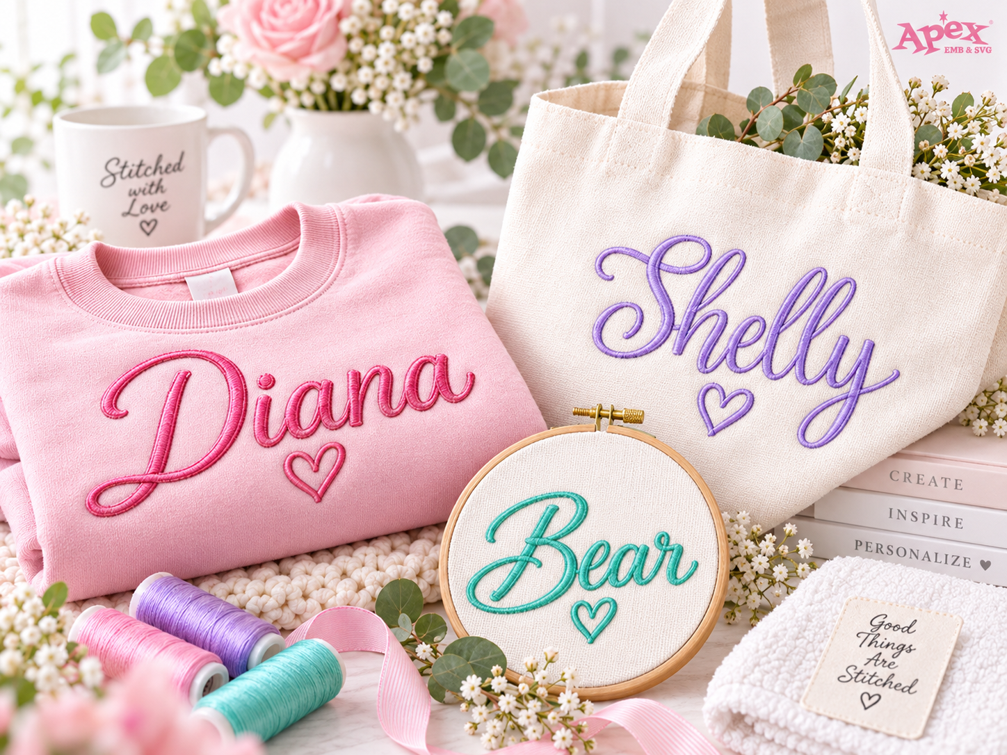 Elegant Script Embroidery Fonts for Names