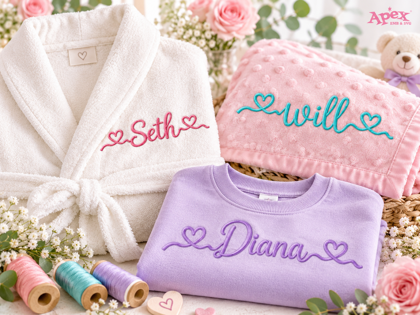 Heart Script Embroidery Fonts for Personalized Gifts