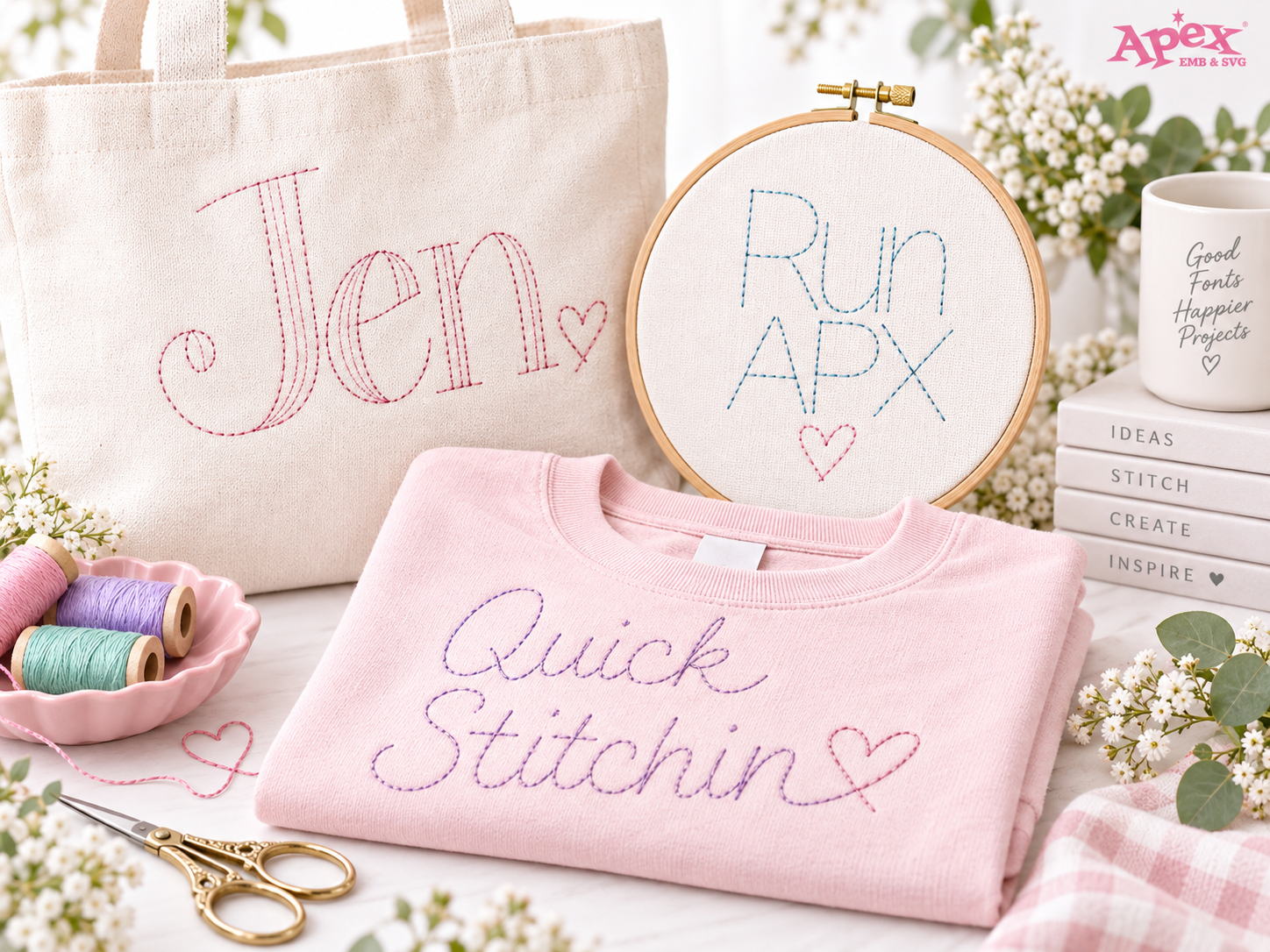 Running Stitch Script Embroidery Font Examples