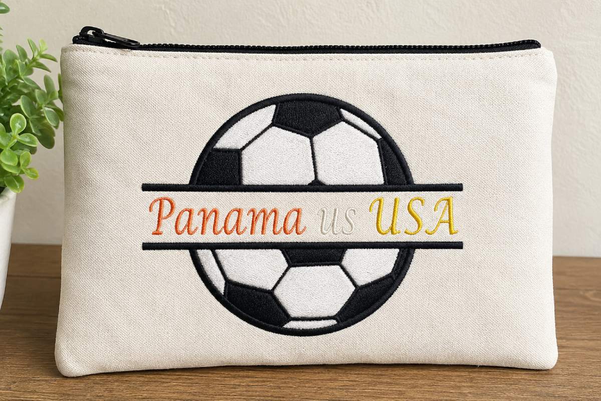 This Soccer Embroidery design comes in 3 sizes: 4" x 3.23", 6" x 4.85", and 8" x 6.46".