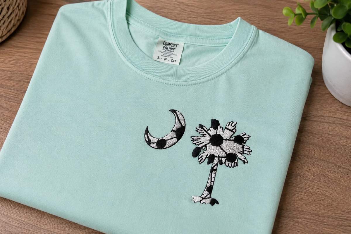 Use Palm Tree Soccer Ball Embroidery Design on shirts, tote bags, towels, or summer event pieces.