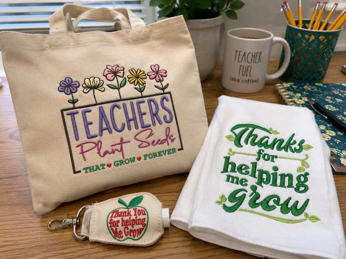 Grow-themed embroidery feels sincere without becoming too formal.