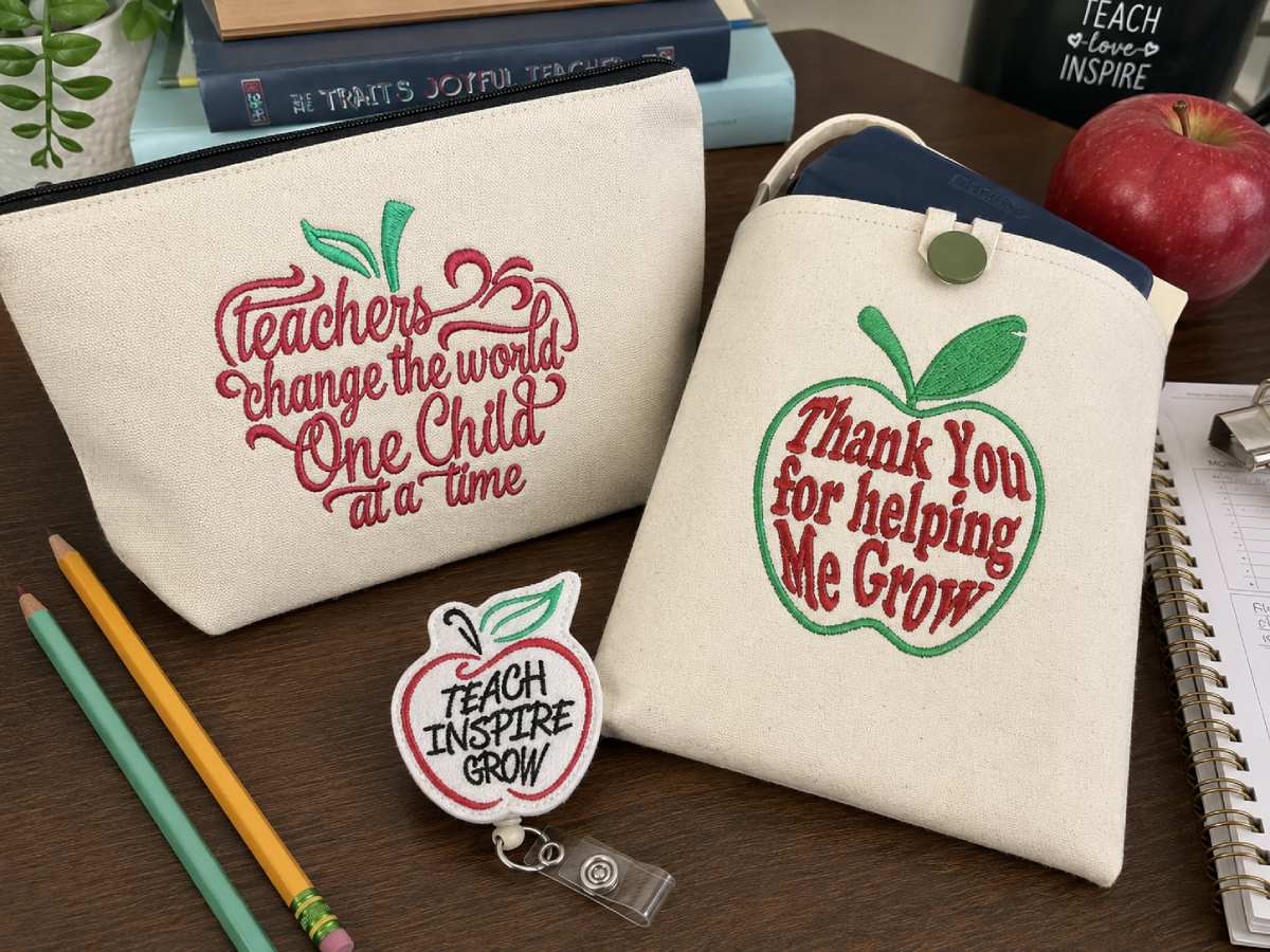 Apple teacher embroidery still works when the layout feels clean, not crowded.