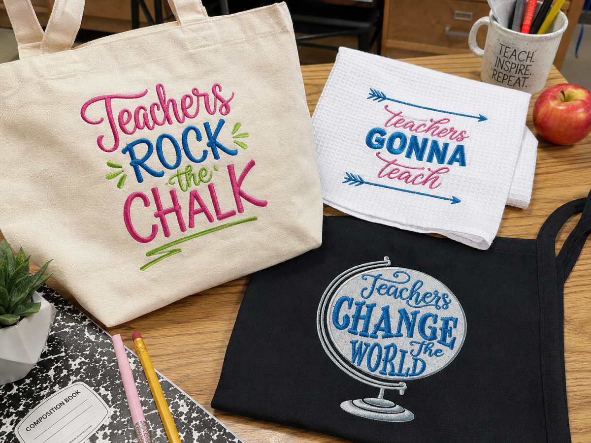 Quote-based teacher designs look best when the fabric gives the words room to breathe.