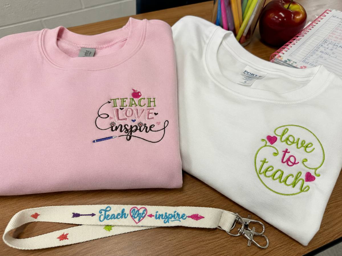 Short teacher phrases work especially well for shirts and sweatshirts.