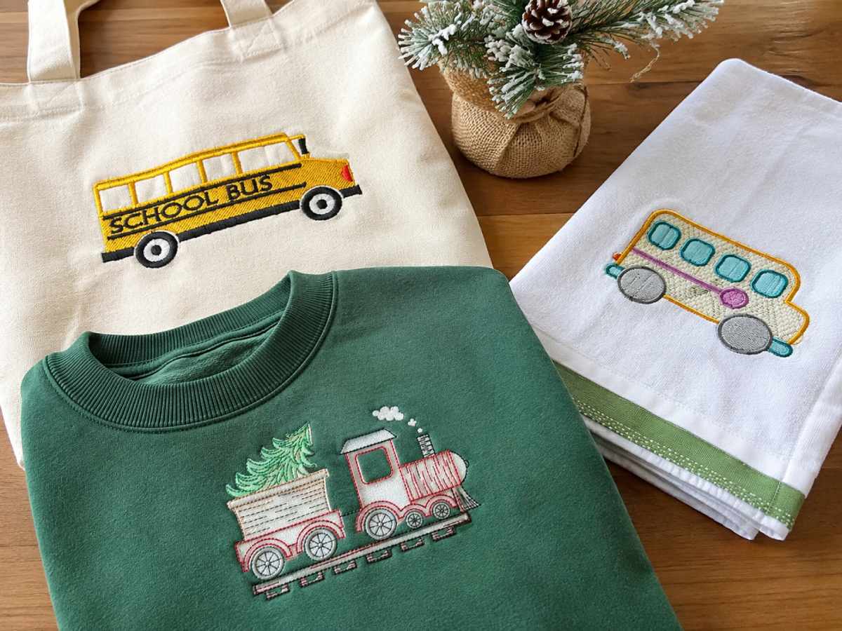  Browse the School Bus Pack Embroidery Designs, Christmas Train Locomotive Polar Express Bundle.