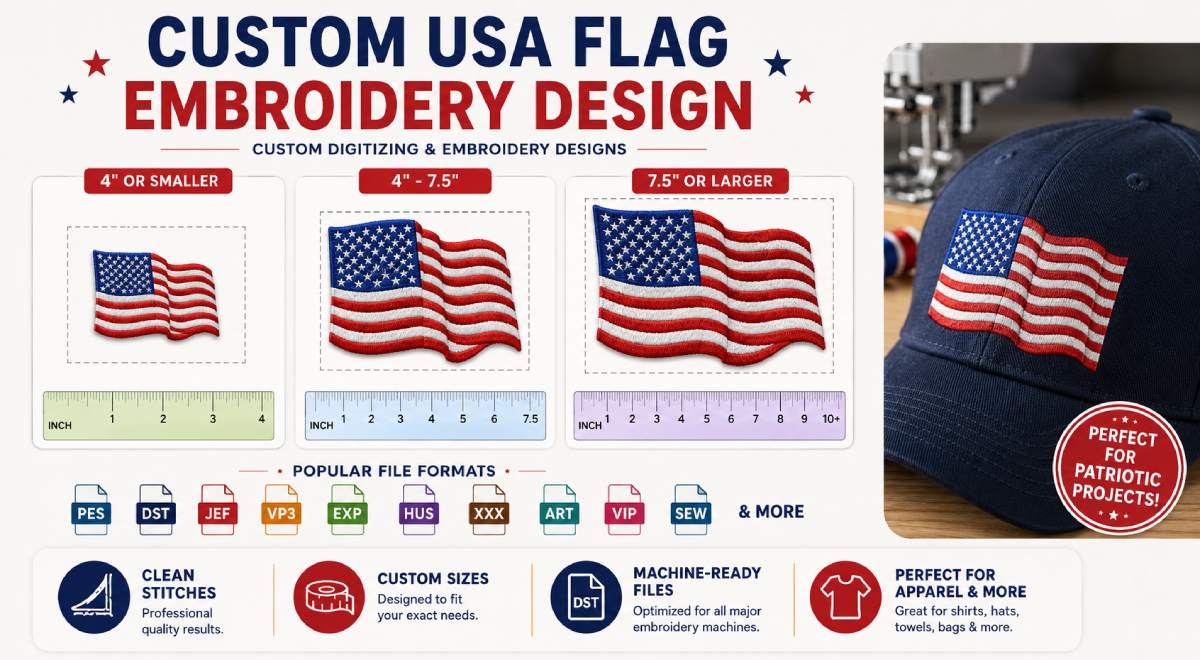 Custom USA Flag Embroidery Design with Apex