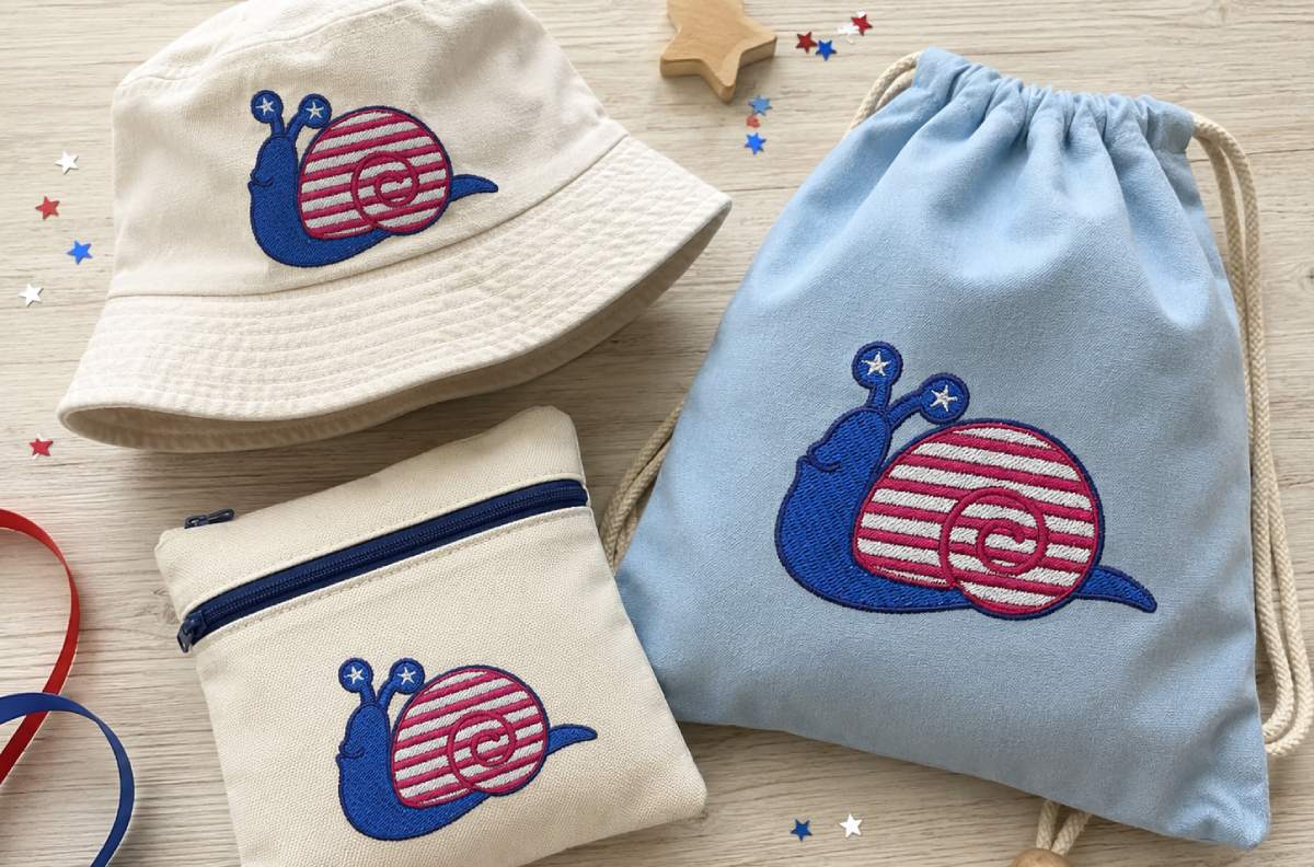 The snail gives the flag theme a playful twist.