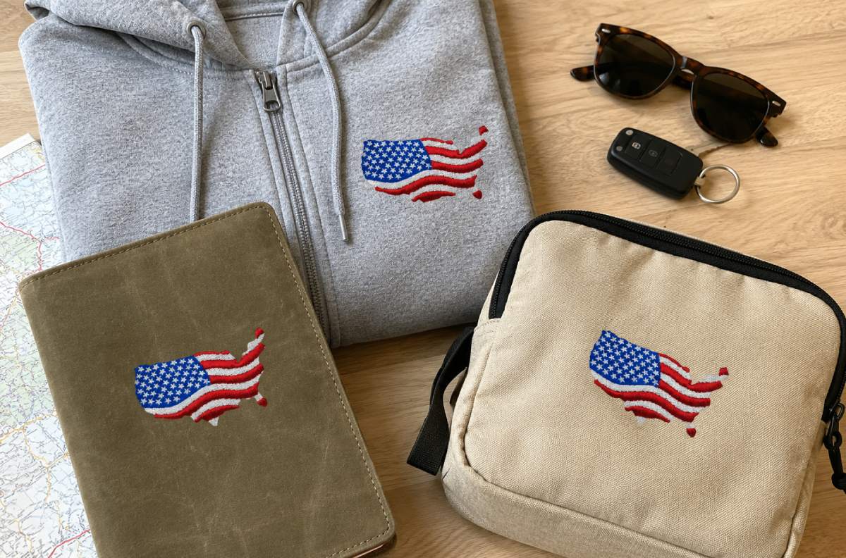 Instead of using the flag as a rectangle, this design brings the patriotic colors into the outline of the United States.