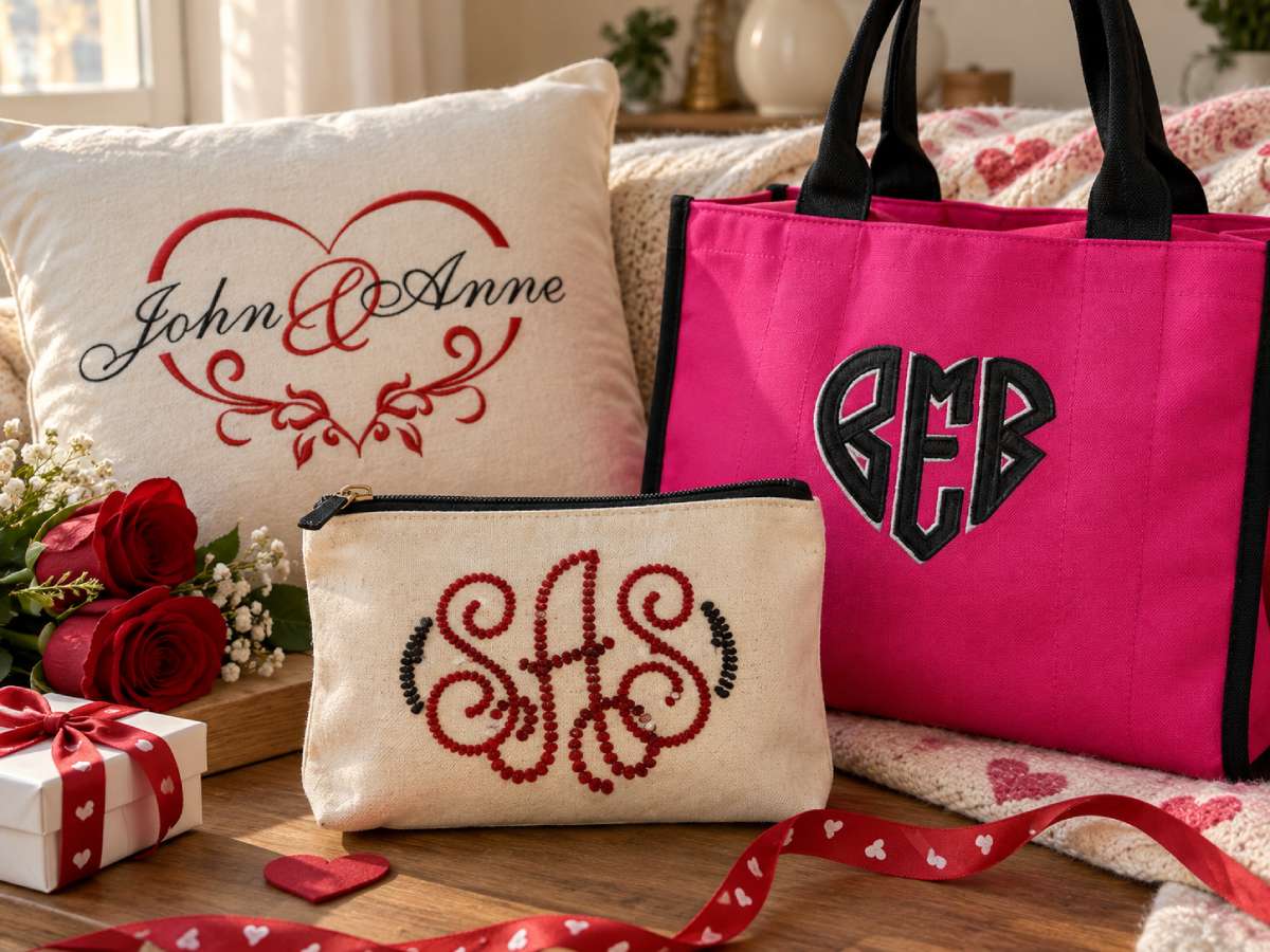 Instead of stitching a seasonal phrase that may only come out once a year, you can build the design around initials, a family name, a child’s name or a couple’s initials.