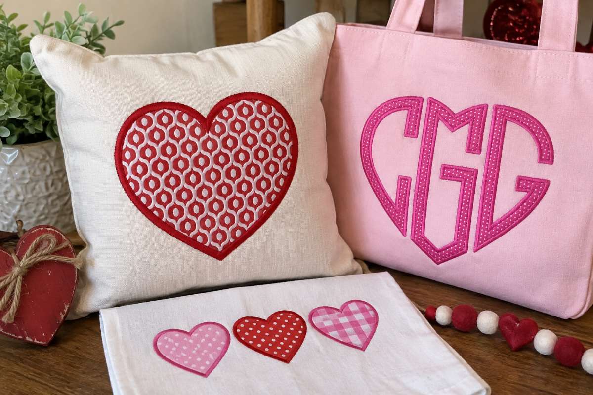 Heart Appliqué embroidery design makes Valentine especially useful for shirts, sweatshirts, tote bags and larger designs.