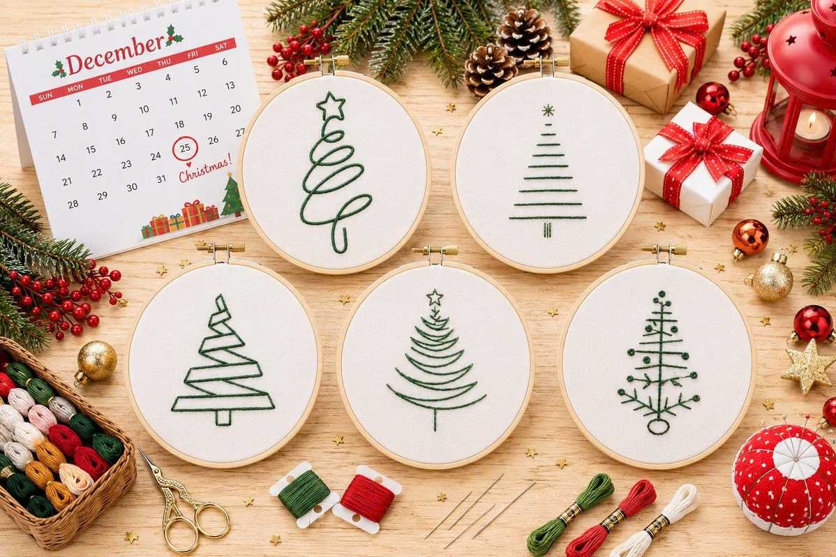 minimalist Christmas tree embroidery design