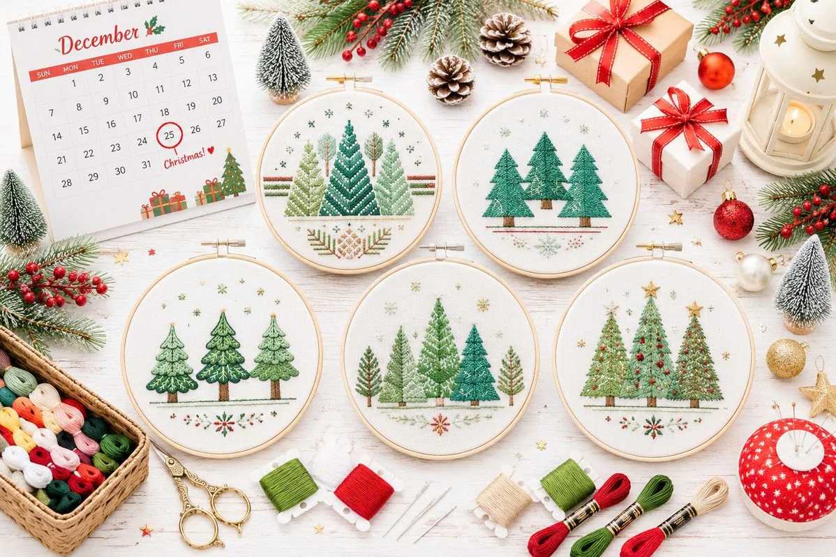 Scandinavian tree embroidery pattern