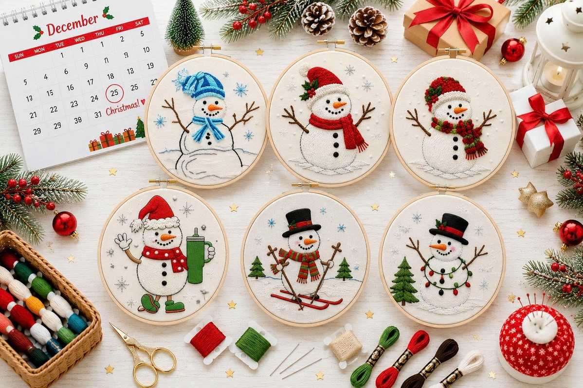 Simple snowman embroidery pattern