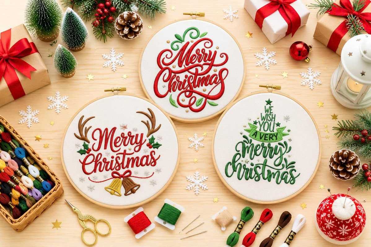Embroidery pattern for the words "Merry Christmas"