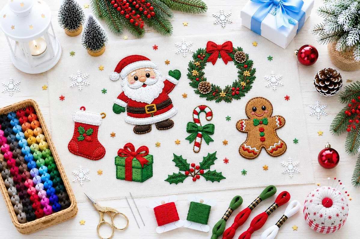 Embroidery patterns for decorative clusters.
