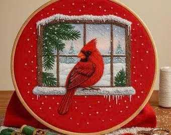 Winter Cardinal christmas embroidery designs