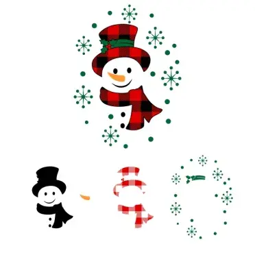 Plaid Pattern Holly Snowman SVG Cuttable Designs