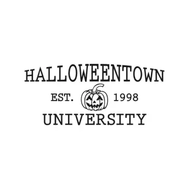 Halloweentown University SVG with stacked black lettering and a small carved pumpkin
