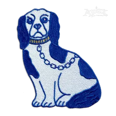 Vintage Chinoiserie Sitting Dog Porcelain Machine Embroidery Design